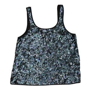 GRYPHON NEW YORK SEQUIN TANK TOP SCOOP NECK MULTICOLORED BLACK TRIM